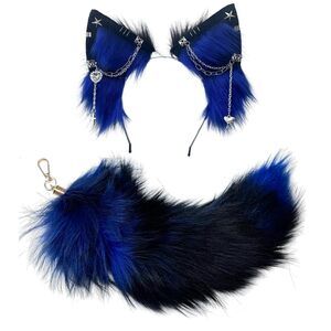 4411 Cat Fox Wolf Ears And Tail Set - Plush Cosplay Clips